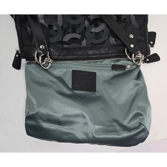 Coach Sig Kristin Metallic Zip Bag Tote Shoulder Bag Black/Silver 18286 - Picture 13 of 15